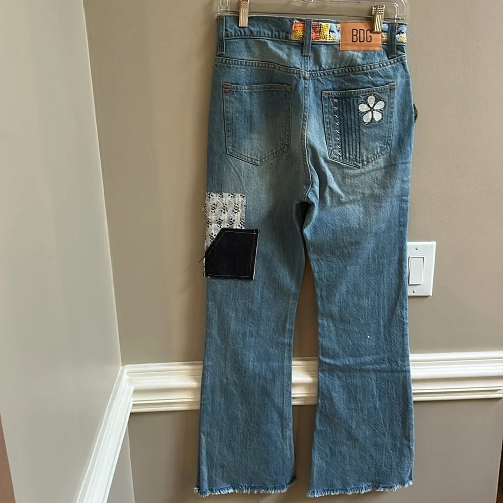 BDG High Waisted Flare Jeans Boho Hippie Crochet Embroidered Size 26